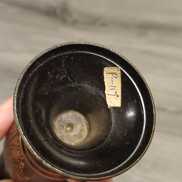 Vintage 60's Black Metal w/Brass Details Vase - Picture 6 of 7